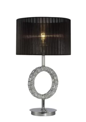 Florence Round Table Lamp with Black Shade 1 Light Polished Chrome, Crystal