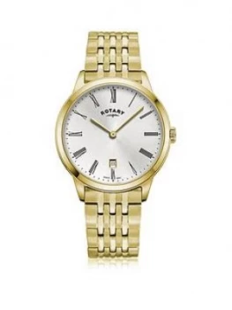 Rotary Exclusive Rotary Silver Sunray Date Dial Gold Stainless Steel Bracelet Mens Watch