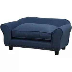 Pawhut - Stylish Linen Pet Sofa w/ Wood Frame Metal Studding Cushion Legs Dog Blue