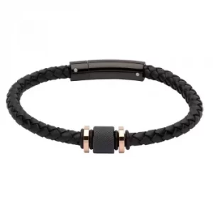 Unique Mens Black Leather Black and Rose-IP Braided Bracelet...