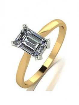 Moissanite 9ct Yellow Gold 1.20ct Equivalent Emerald Cut Solitaire Ring, Gold, Size R, Women
