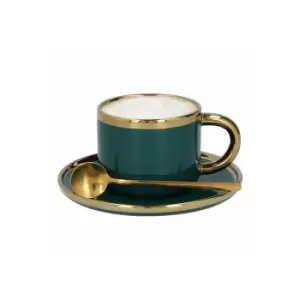 Cup with a saucer and spoon Homla SINNES Emerald, 200ml