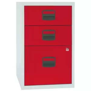 Bisley A4 3 Deep Drawer Filer - Grey Red