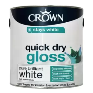 Crown Quick Dry Gloss Emulsion Paint, 2.5L, Pure Brilliant White