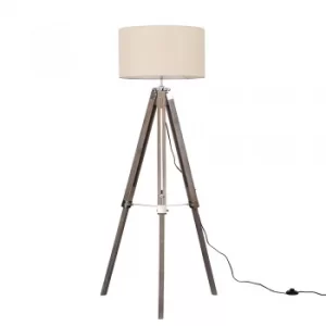 Clipper Light Wood and Chrome Floor Lamp with XL Mink Reni Shade