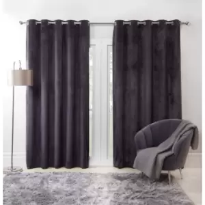 Sienna Capri Supersoft Velvet Eyelet Lined Curtains - Charcoal 66" X 72"