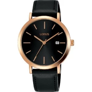 Lorus RH934JX9 Mens Dress Watch with Sunray Black Dial & Rose Gold Baton Hour Markers