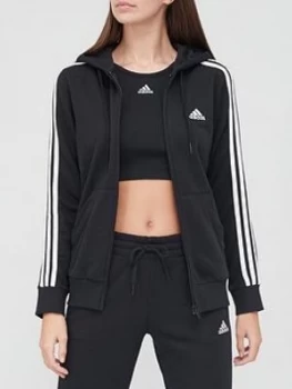 adidas 3 Stripe Full Zip Hoodie - Black/White, Size 2Xs, Women
