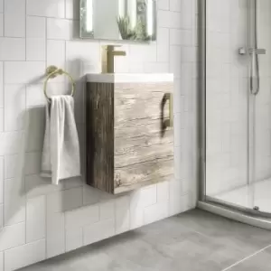 400mm Wood Effect Cloakroom Wall Hung Door Vanity Unit with Basin and Brushed Brass Handle - Ashford