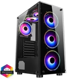 CIT Mirage F6 6x RGB Rainbow Fans Glass Front and Side Panel PC Case