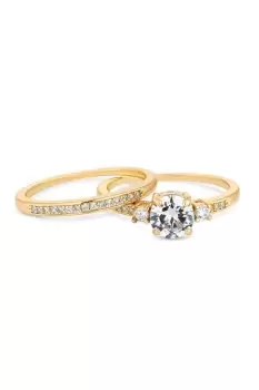 Gold Plated Cubic Zirconia Round Stone Engagement Ring Set