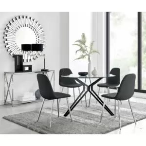 Cascina Dining Table and 4 Black Corona Faux Leather Dining Chairs with Silver Legs Diamond Stitch - Black