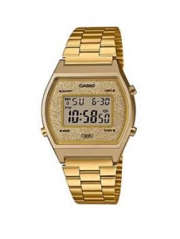 Casio Retro Gold Glitter Digital Dial Gold Stainless Steel Bracelet Watch