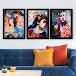 3SC160 Multicolor Decorative Framed Painting (3 Pieces)