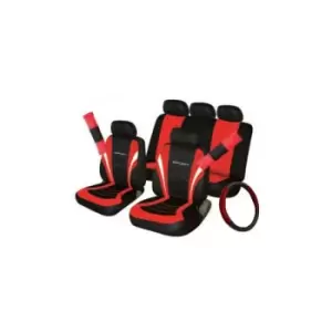 Car Seat, Steering Wheel & Seatbelt Cover Sport - Set - Black/Red - 10996 - Cosmos