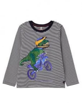 Joules Boys Finlay Dino Long Sleeve T-Shirt - Navy, Size 4 Years