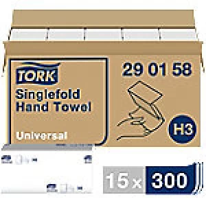 Tork Folded Hand Towels H3 Universal 1 Ply V-fold White 15 Pieces of 300 Sheets