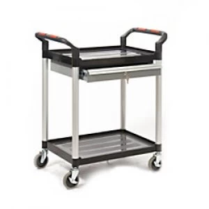 GPC 2 Shelf Trolley with Lockable Drawer Black Lifting Capacity Per Shelf: 75kg 460mm x 940mm x 750mm