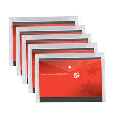 5 Star A4 Envelope Wallet Polypropylene Transparent Pack of 5