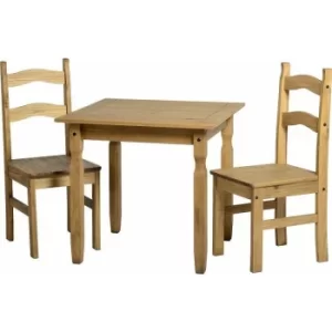 Corona Mexican Farmhouse Solid Pine Kitchen Dining Table with 2 Chairs