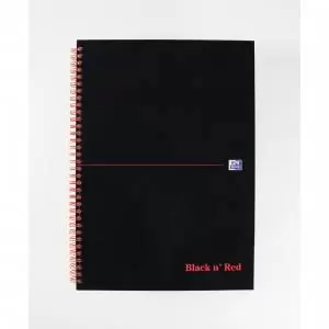 Black n Red Notebook Wirebound A4 Hardback A-Z Ruled 140 Pages