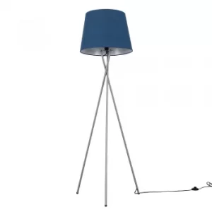 Camden Grey Tripod Floor Lamp with XL Navy Blue Aspen Shade