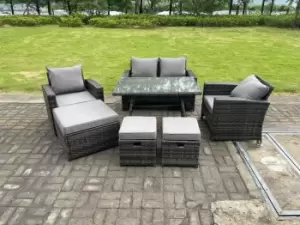 7 Seater Dark Grey Mixed High Back Rattan Sofa Set Dining Table Garden Furniture Outdoor