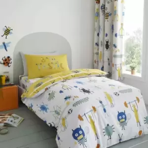 Catherine Lansfield Kids Bugtastic Print Easy Care Duvet Cover Set, Yellow, Double