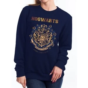 Harry Potter - Womens Medium Christmas At Hogwarts Sweater (Navy)