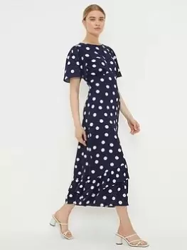 Dorothy Perkins Spot Frill Hem Midi Dress - Navy, Blue, Size 10, Women