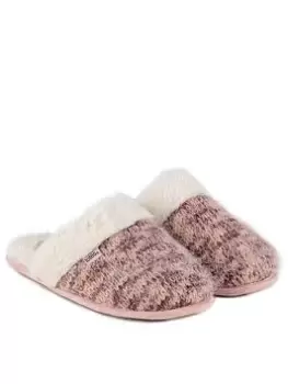 TOTES Fluffy Knit Mule Slippers - Multi, Red, Size 7-8, Women