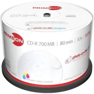 Primeon 2761109 Blank CD-R 80 700 MB 50 pc(s) Spindle Printable, Glossy surface, Waterproof, Smearproof