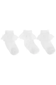 / Cotton Rich Lace Frilly Top Socks With Floral Design (Pack Of 3)