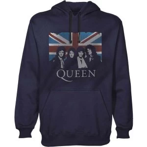 Queen - Union Jack Mens Large Pullover Hoodie - Navy Blue