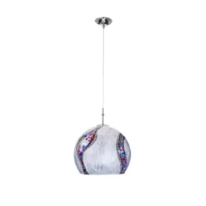 Luna Designer Glass Dome Pendant Light Polished Chrome - Kiss Silver Pattern, 1x E27