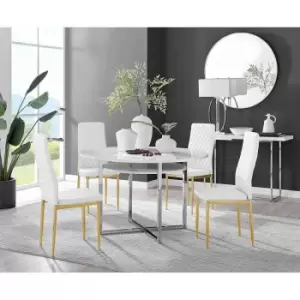 Furniture Box Adley White High Gloss Storage Dining Table and 4 White Milan Gold Leg Chairs