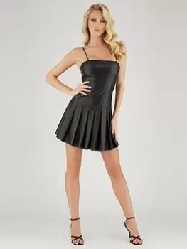 Guess Alexandra Faux Leather Pleated Mini Dress - Black, Size 6, Women