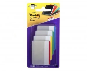 3M Post It Index Flat Tabs 51x38mm Pack of 24 Assorted