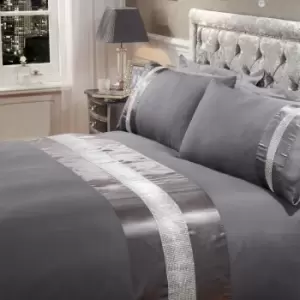 Sienna Diamante Duvet Cover With Pillowcase Bedding Set Dark Grey Super King