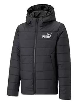 Boys, Puma Unisex Essentials Hooded Padded Jacket - Black, Size 7-8 Years
