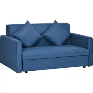 2 Seater Sofa Bed Convertible Bed Settee w/ 2 Cushions Storage Dark Blue - Blue - Homcom