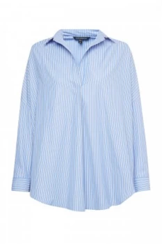 French Connection Bega Stripe Dip Hem Shirt Blue