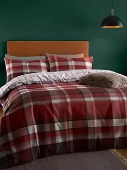 Catherine Lansfield Check Reversible Brushed Duvet Cover Set In Red