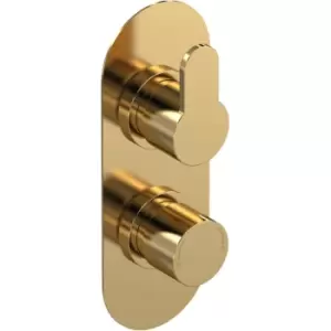 Arvan Thermostatic Concealed Shower Valve with Diverter Dual Handle - Brushed Brass - Nuie