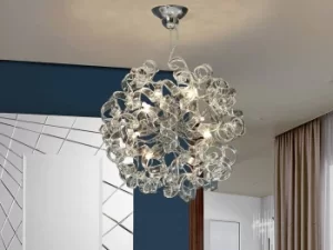 Nova 8 Light Dimmable Crystal Ribbon Ceiling Pendant with Remote Control Chrome, G9