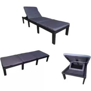 Koopman - 2m Black Modular Lounge Bed / Bench with Grey Cushion Outdoor Garden Furniture