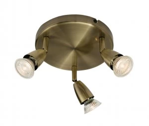 Wickes Positano LED Antique Brass Triple Plate Spotlight - 3 x 3.5W