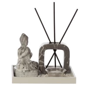 Eden Marble Effect Meditating Buddha Tea Light and Decorative Reed Holder