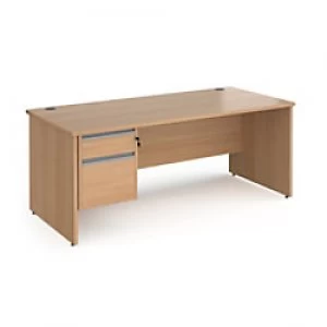 Dams International Straight Desk with Beech Coloured MFC Top and Silver Frame Panel Legs and 2 Lockable Drawer Pedestal Contract 25 1800 x 800 x 725mm
