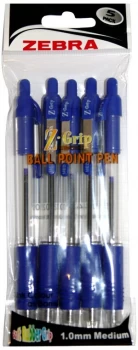 Zebra Z-Grip Retractable Ballpoint Blue PK5